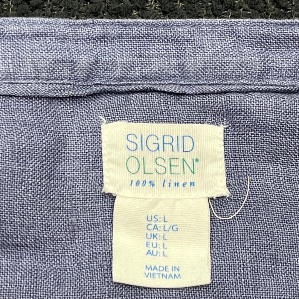 Sigrid Olsen Women Blue 100% Linen Button Front Long Sleeve Tunic Shirt Size L - Picture 3 of 6